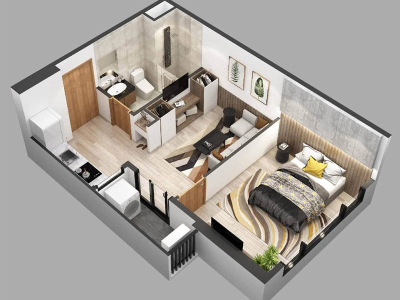 Thiết kế chung cư mini 1 phòng ngủ