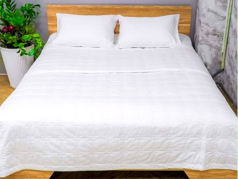Mẫu ga trải giường màu trắng ô vuông