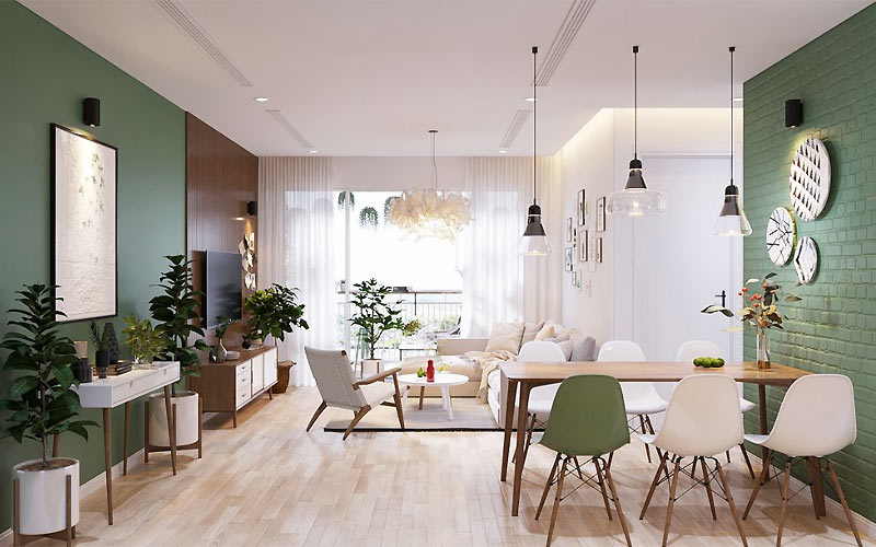 Phòng khách liền bếp 30m2 Scandinavian 1