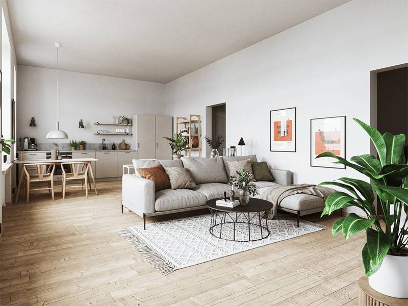 Phòng khách liền bếp 30m2 Scandinavian 2